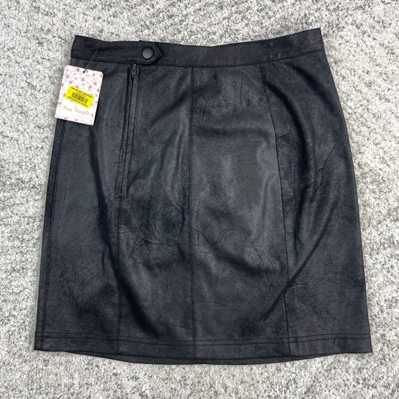 Free People Dresses & Skirts - Free People Skirt Womens XS Miniskirt Ruched Faux Leather Black Stretch New NWT